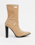 Public Desire Stormy Ankle Boots With Toe Plating In Camel Patent-neutral