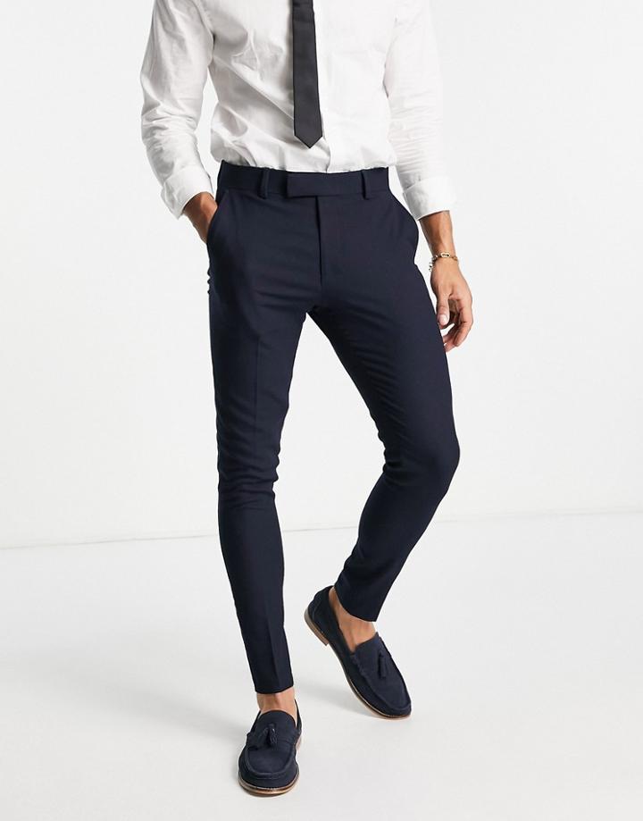 Asos Design Wedding Super Skinny Suit Pants In Navy Micro Texture