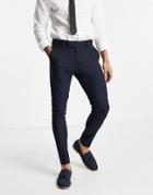 Asos Design Wedding Super Skinny Suit Pants In Navy Micro Texture