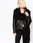 Pieces Ribbed Oversized Blanket Scarf - Black