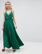Asos Blouson Wrap Maxi Dress With Tie Waist - Green