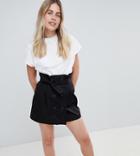 Bershka Double Breasted Tie Waist Mini Skirt In Black