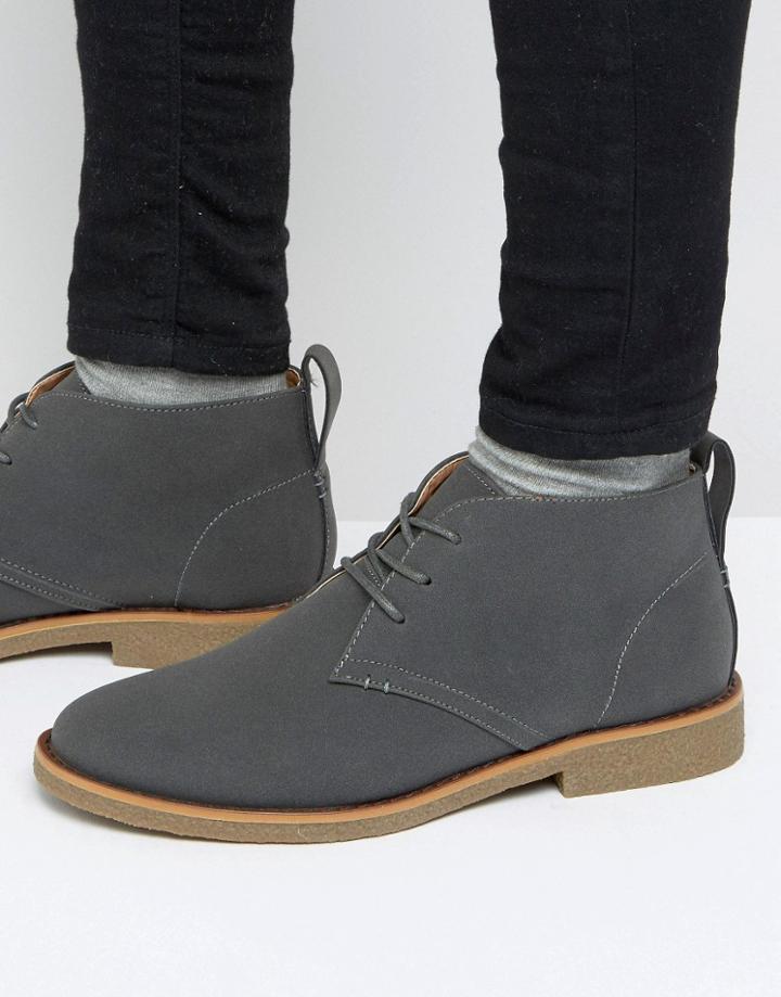 New Look Faux Suede Desert Boot In Gray - Black