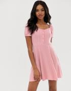 New Look Prairie Square Neck Dress In Powder Pink