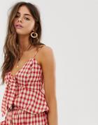 Moon River Gingham Cami Top With Bow Detail-red