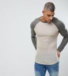 Asos Tall Longline Long Sleeve T-shirt In Linen Look With Curve Hem In Beige - Beige