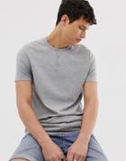 Asos Design T-shirt With Grandad Neck In Gray Marl