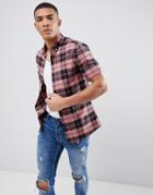 Asos Design Skinny Poplin Check Shirt In Pink - Pink