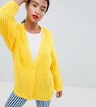 Asos Design Petite Oversize Cardigan In Chunky Rib With Buttons - Yellow