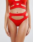 Asos Neoprene Cut Out Caged Bikini Bottom - Red