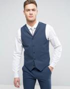 Asos Wedding Super Skinny Vest In Petrol Blue With Feather Lining - Blue