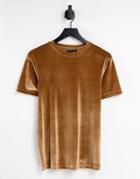 Asos Design T-shirt In Gold Velour