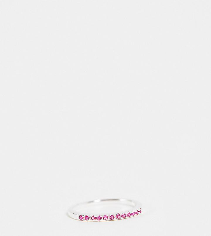 Asos Design Sterling Silver Ring With Pink Crystals