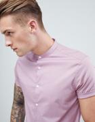 Asos Design Slim Shirt In Dusty Pink With Grandad Collar - Pink