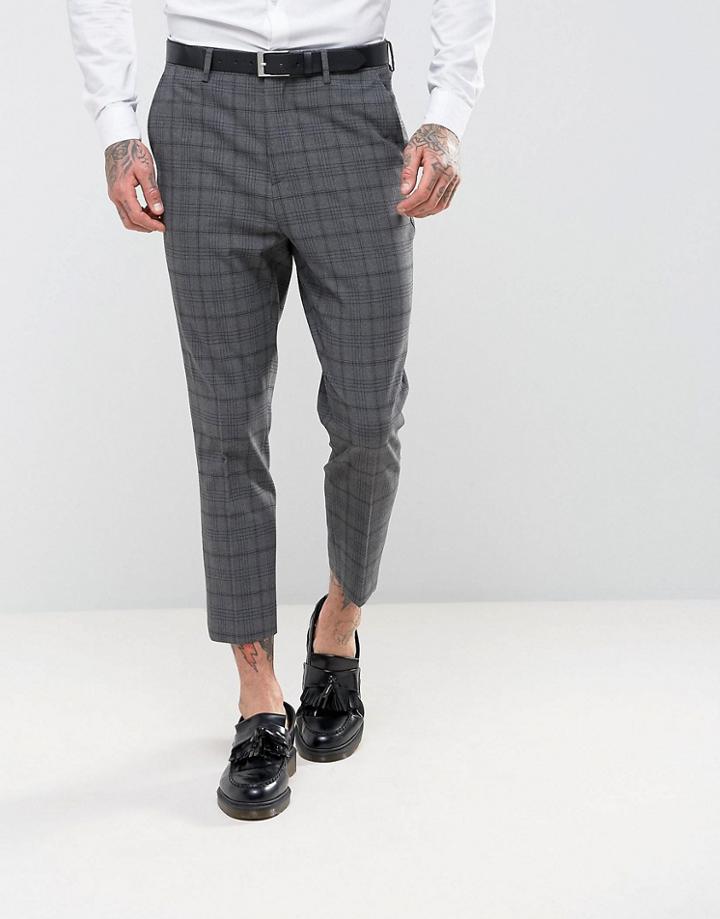 Asos Tapered Pants In Gray Gradient Check - Gray