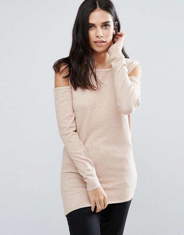 Fashion Union Cold Shoulder Sweater - Stone