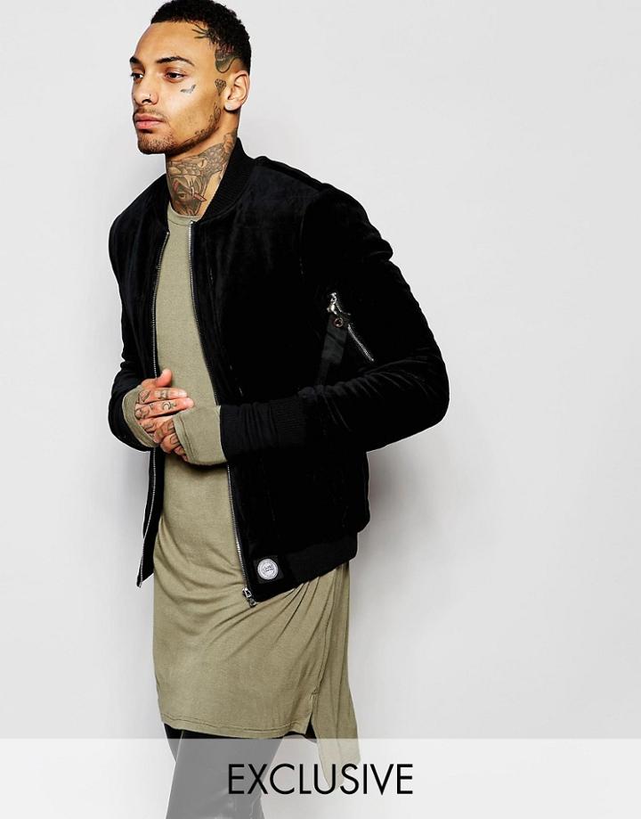 Sixth June Velour Bomber Jacket - Black