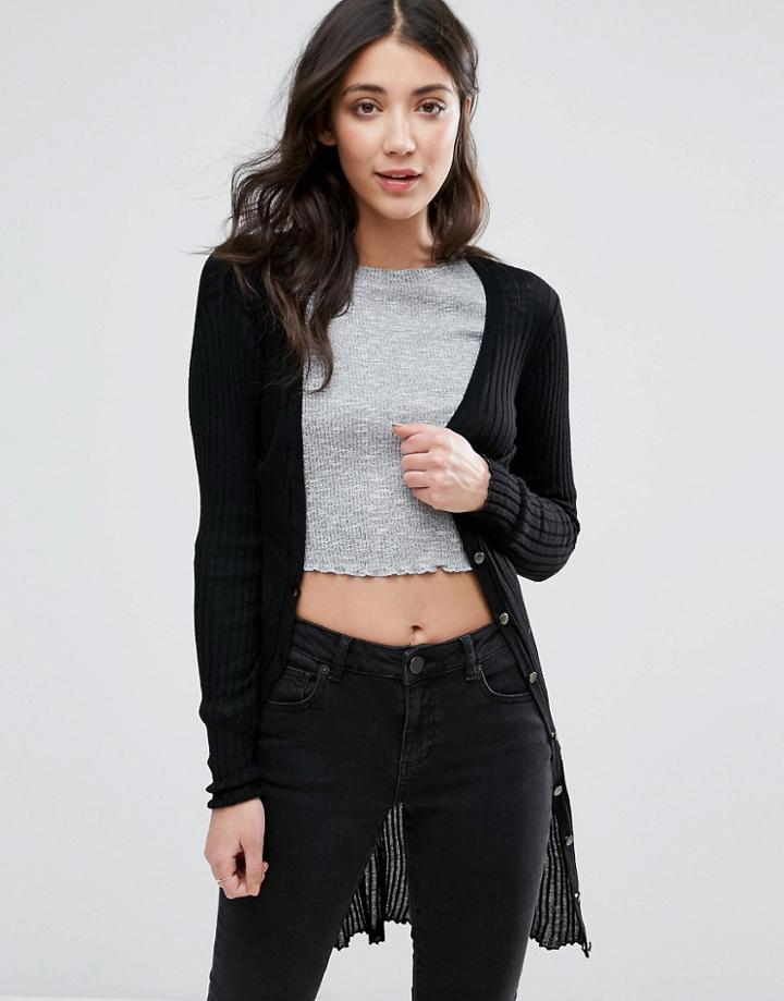Brave Soul Rib Cardigan - Black