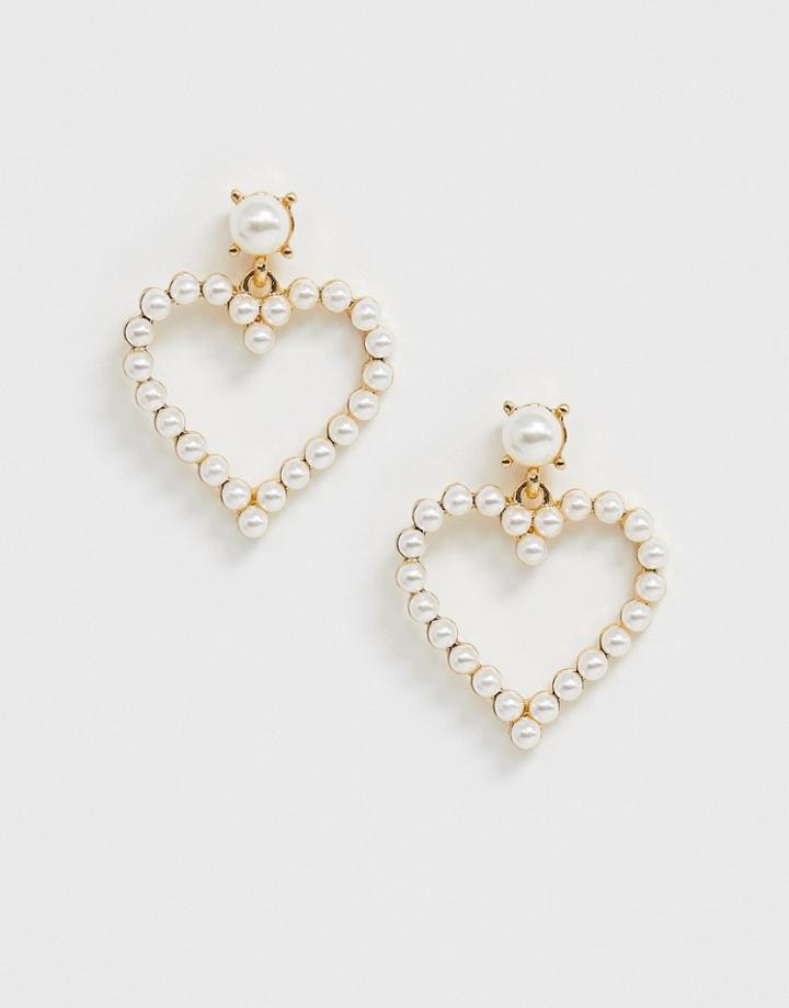 True Decadence Pearl Heart Drop Earrings-gold