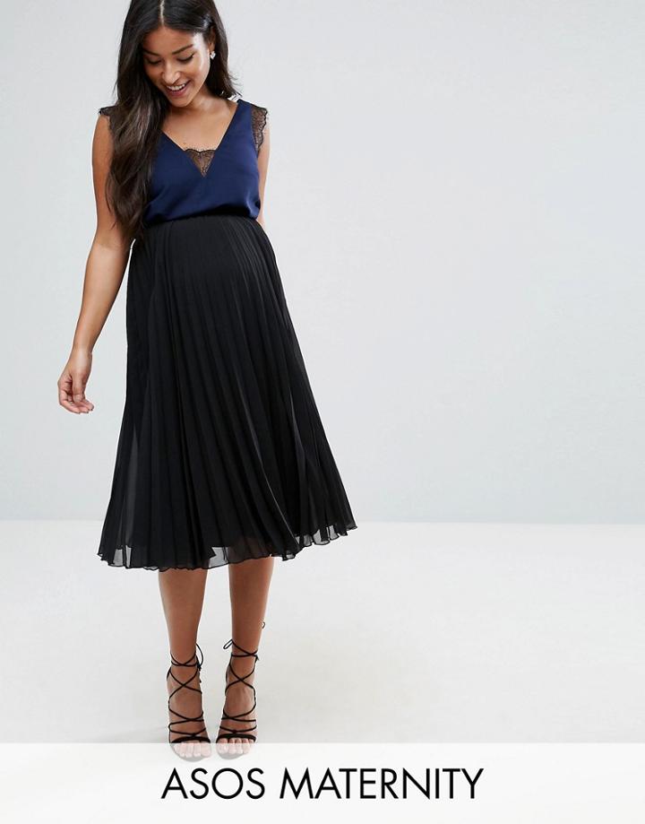 Asos Maternity Over The Bump Pleated Midi Skirt - Black