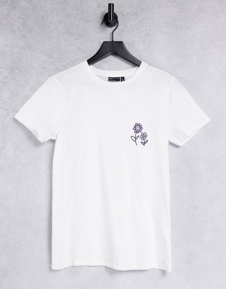 Asos Design Relaxed T-shirt With Cartoon Flower Print In White