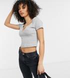 Asos Design Tall Fitted Crop Top With Notch Neck In Gray-grey