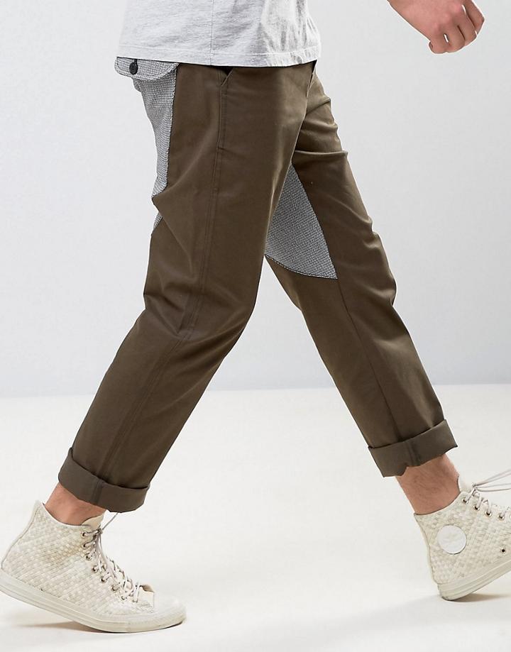 Asos Straight Carpenter Pants With Contrast Back Panel In Khaki - Green