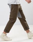 Asos Straight Carpenter Pants With Contrast Back Panel In Khaki - Green