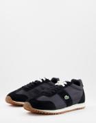Lacoste Court Pace 0321 Classic Suede Mix Runner Sneakers In Black