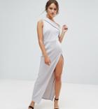 Asos Petite One Shoulder Maxi Dress With Exposed Zip - Gray