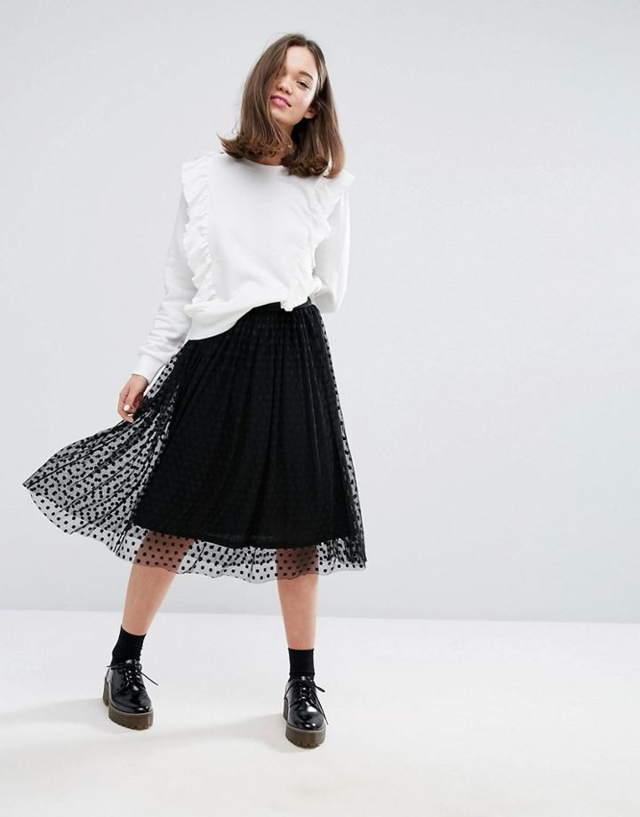 Monki Spot Mesh Midi Skirt - Black