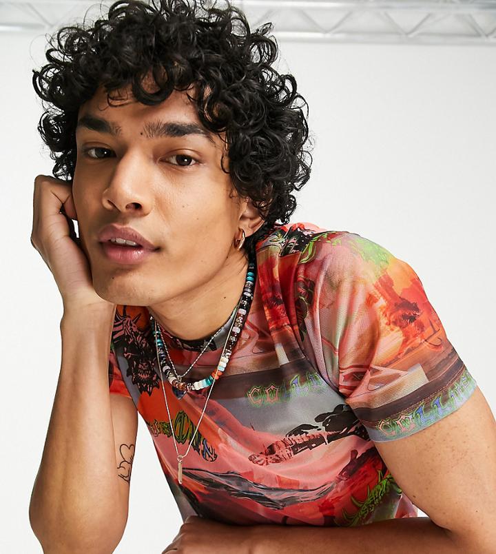 Collusion Short Sleeve T-shirt With Mesh Print-multi