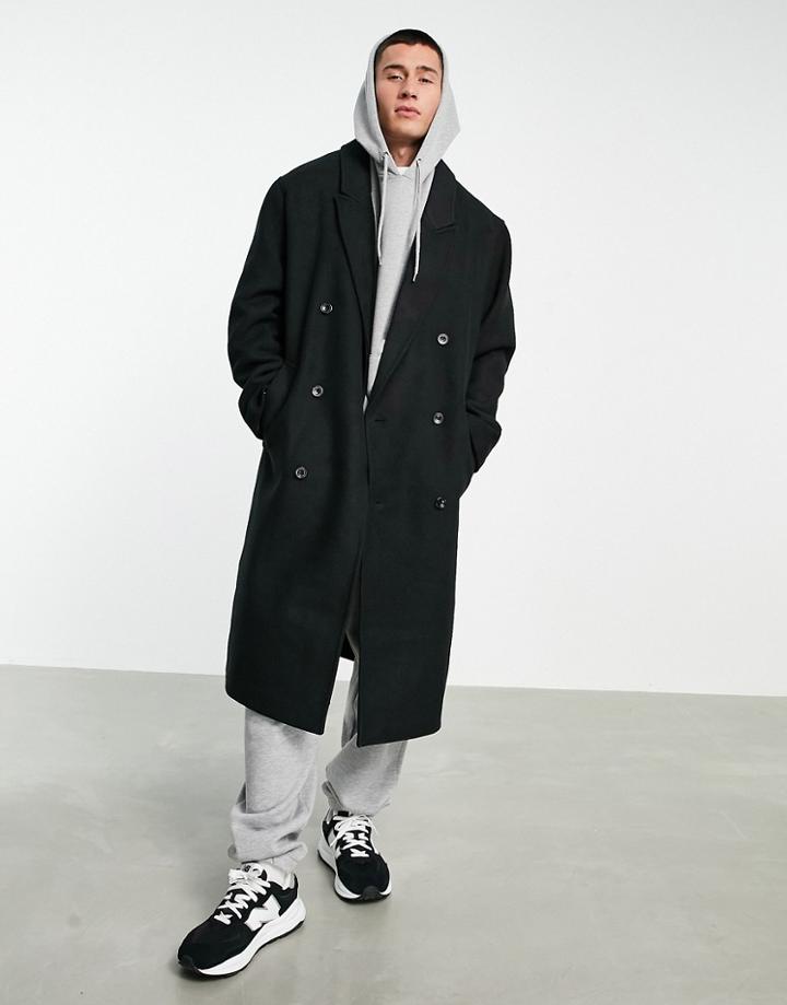 Asos Design Oversized Longline Wool Mix Overcoat In Black