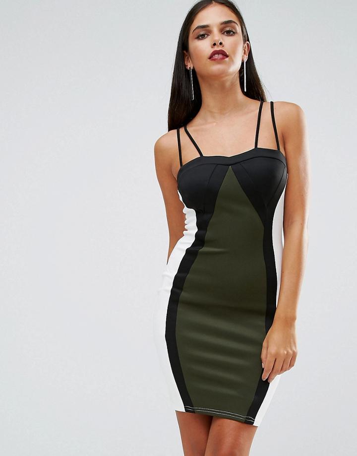 Ax Paris Color Block Cami Mini Dress - Green