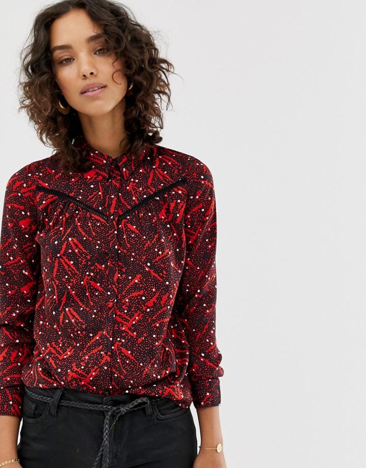 Vero Moda Floral Button Shirt - Red