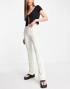 Topshop Skinny Rib Flared Pants In Beige-neutral