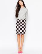 Love Moschino Checkered Pencil Skirt In Pink Wash - Pink And Black