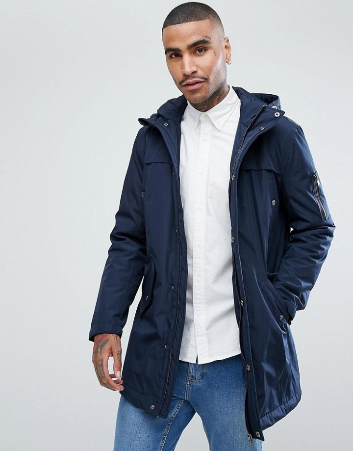 Stradivarius Parka In Navy - Navy