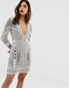 Asos Edition Disc And Pearl Mini Dress - Gray