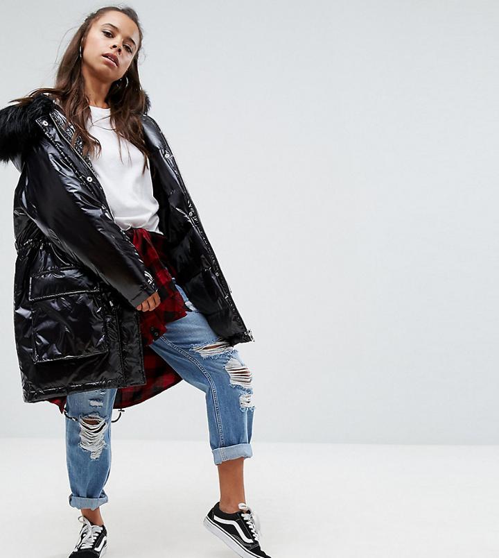 Asos Petite Wet Look Parka - Black