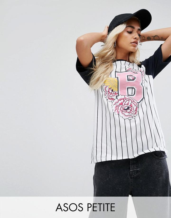 Asos Petite T-shirt With Stripe Badge Varsity Print With Lace Up Detail - Multi