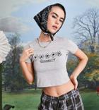 Collusion Embroidered Daisy Fitted T-shirt In Gray Heather