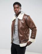 Alpha Industries Faux Sheepskin Flight Jacket In Brown - Brown