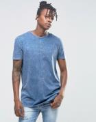 Asos Longline T-shirt With Acid Wash In Blue - Blue