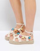 Asos Jamaica Sequin Pom Espadrille Sandals - Beige