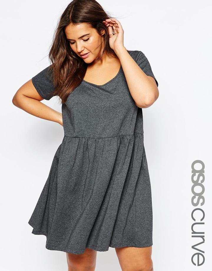 Asos Curve Smock Dress With Short Sleeve - Black