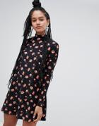 Miss Selfridge Tunic Dress With High Neck In Floral Print - Black