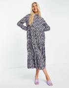 Qed London Floral Print Midaxi Shirt Dress In Multi-purple