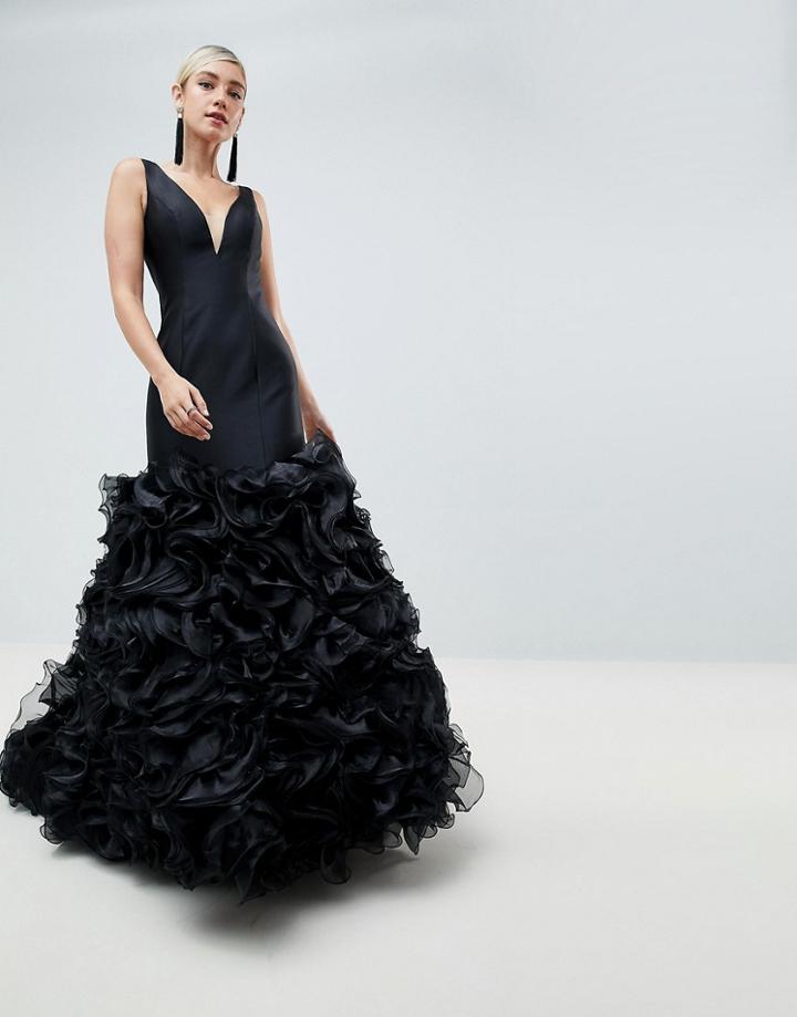 Jovani 3d Fishtail Maxi Dress - Black