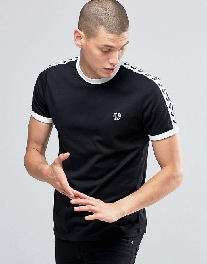 Fred Perry Ringer T-shirt With Taped Sleeves In Black - Black